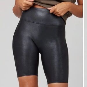 SPANX Faux Leather High‎ Waist Bike Shorts Black Metallic Shine